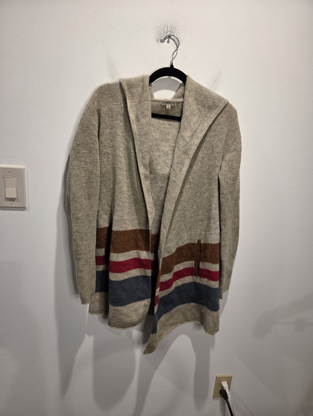 Toad&co Size S Boho Wool Blend Stripes Hooded Ooen Front Sweater
